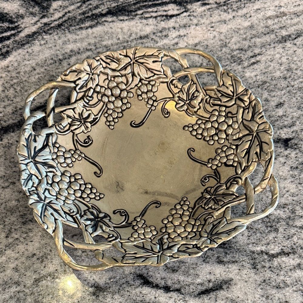 Vintage Godinger silver plated, serving tray with grape design